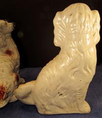 ANTIQUE PAIR OF 19TH CENTURY STAFFORDSHIRE WHITE & RED SPANIELS 13